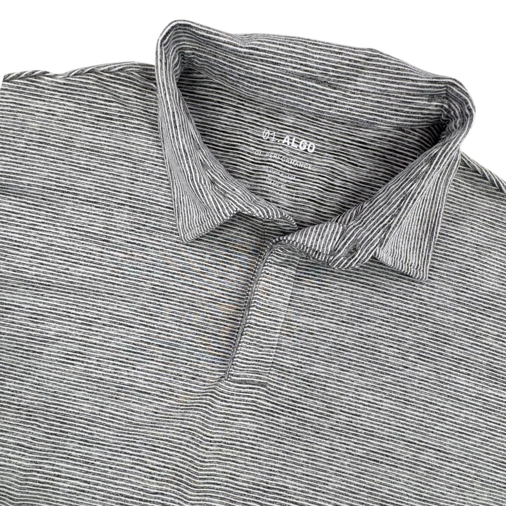 01.Algo Mens Performance Polo Shirt Grey Striped Short Sleeve‎ Golf Top Large